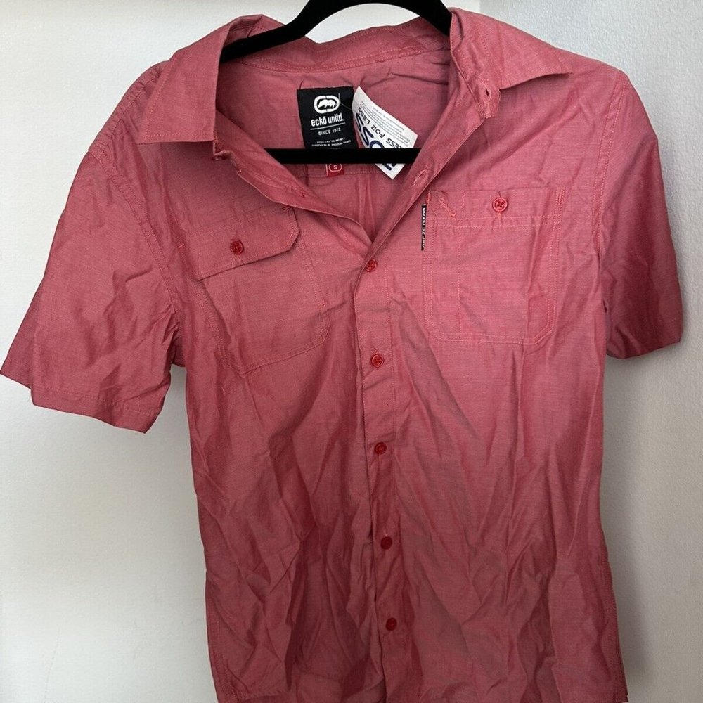 Ecko Unltd Mens button up Small red polo shirt pockets short sleeve MSRP $58